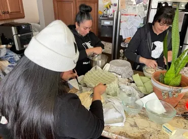 Baking bread together. 